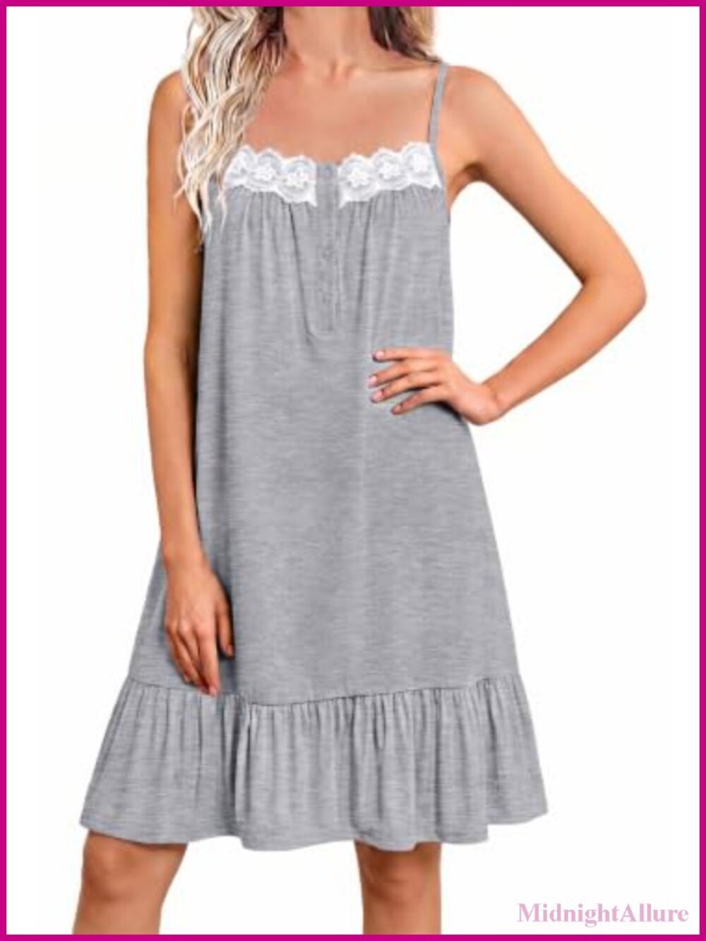 Women's Cotton Nightgown Sleeveless Victorian Lace Adjustable